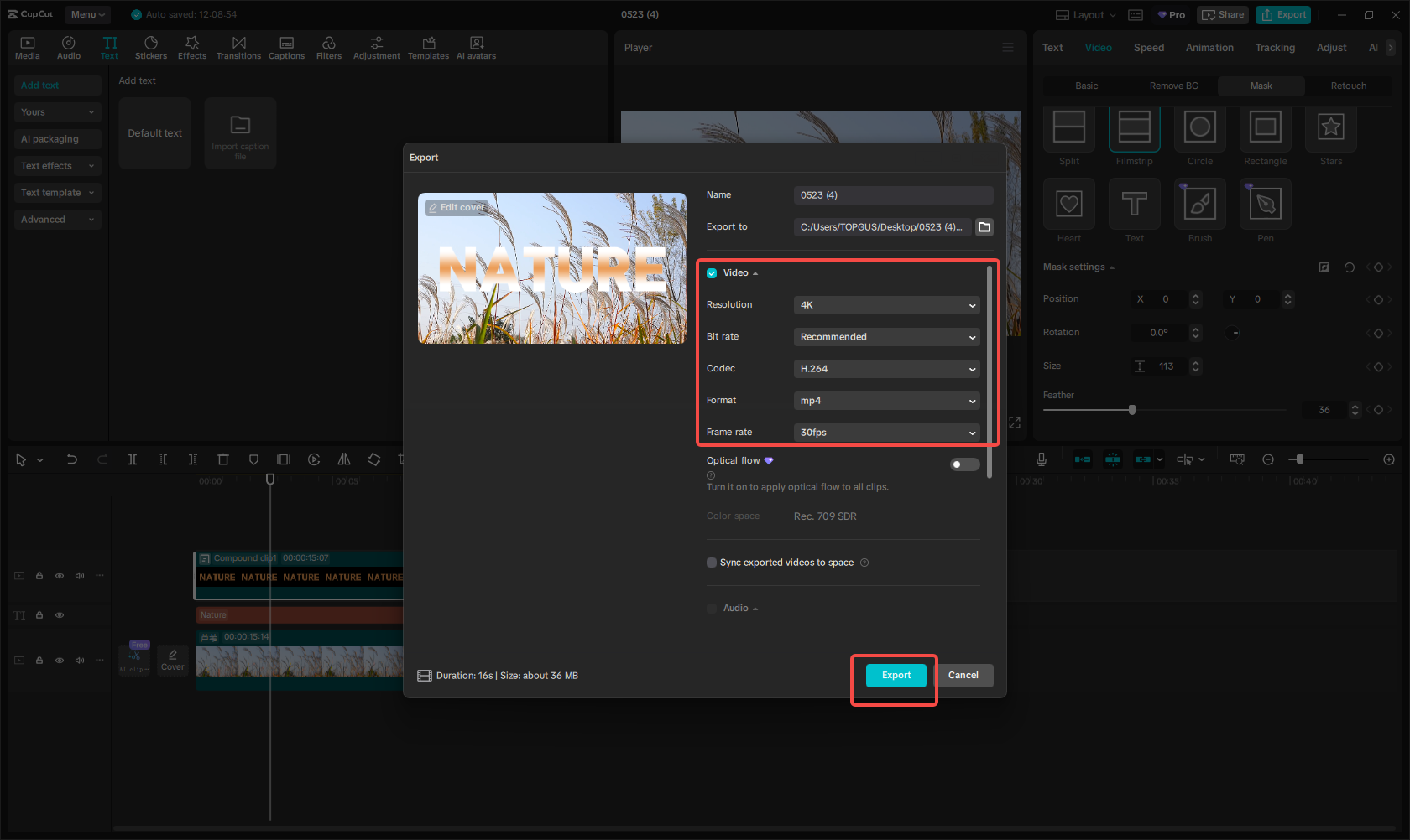 I-export ang video na may gradient text