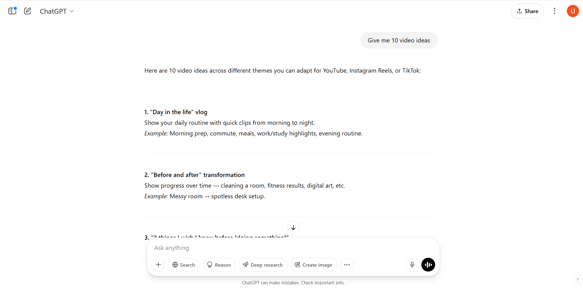 Generando ideas para videos con ChatGPT