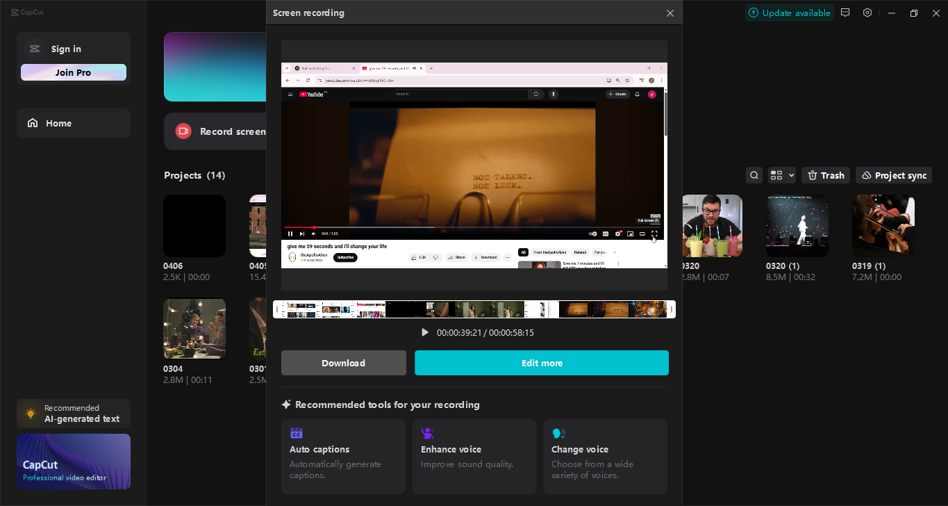 L'interfaccia dell' CapCut editor video desktop - lo strumento migliore per registrare lo schermo