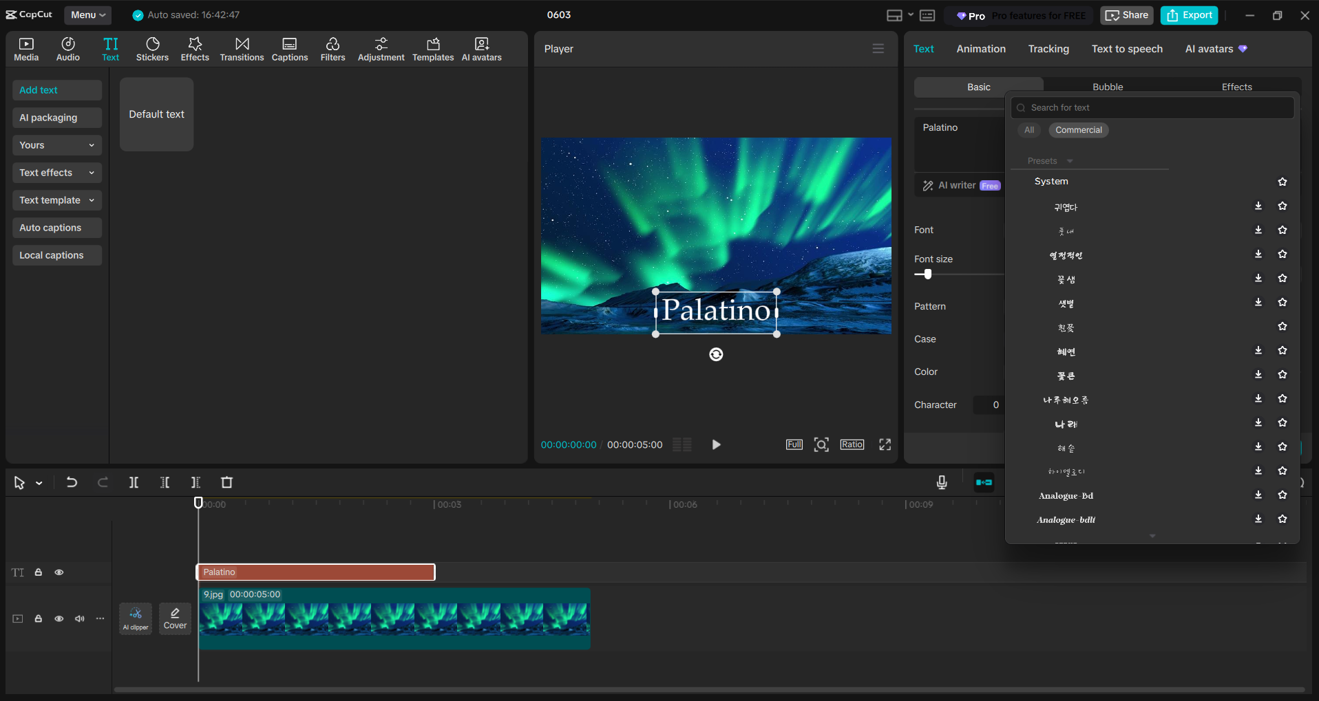 Interfaccia dell' CapCut editor video desktop: un modo semplice per aggiungere il carattere Palatino a un video