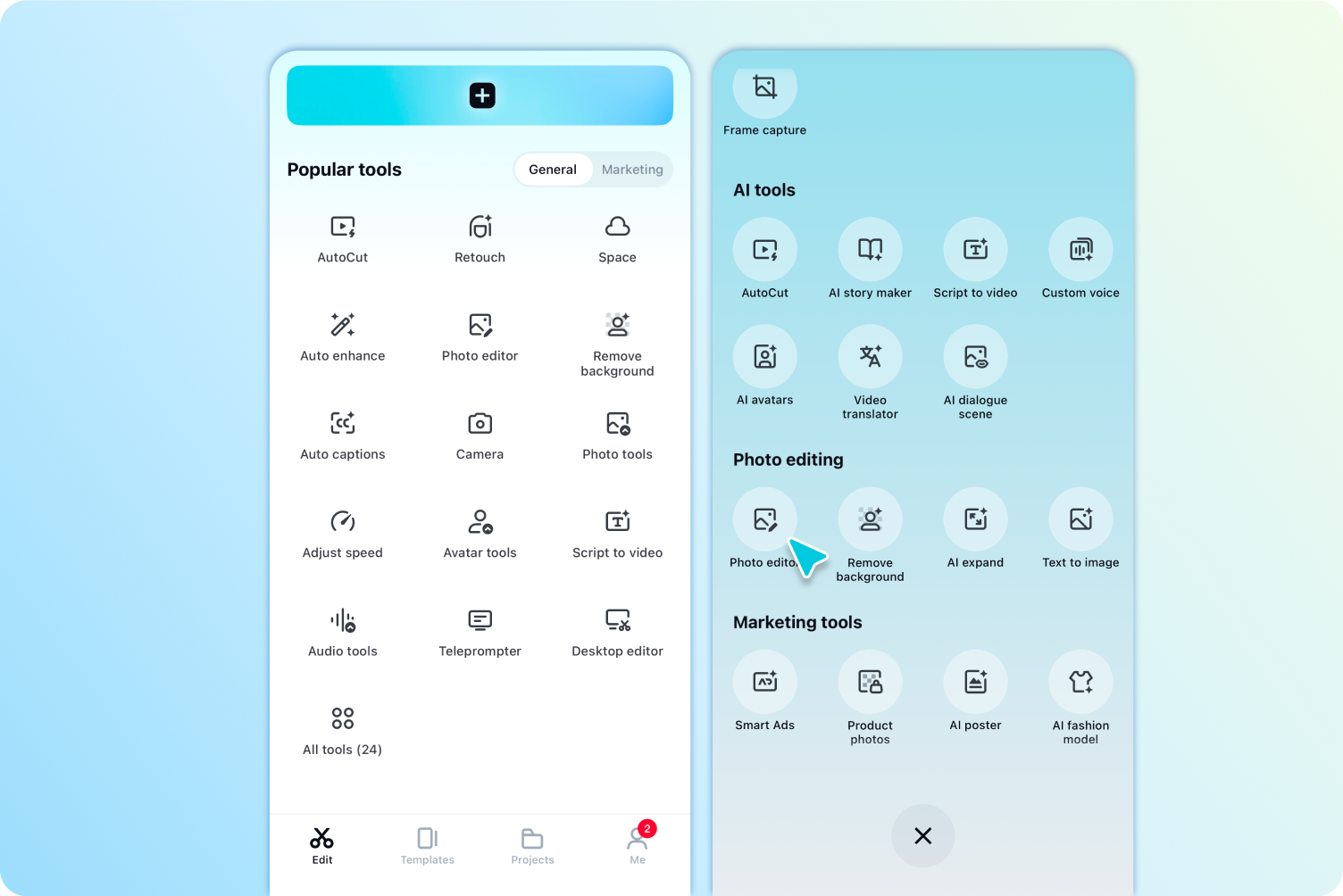 Navigate to Photo editor and upload image