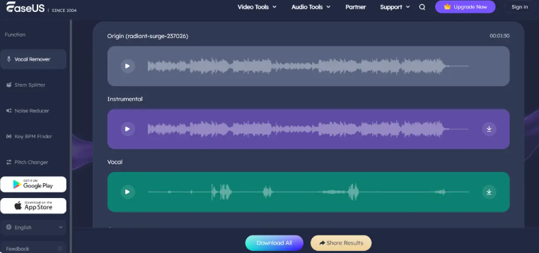 Create karaoke songs in EaseUS Online Vocal Remover