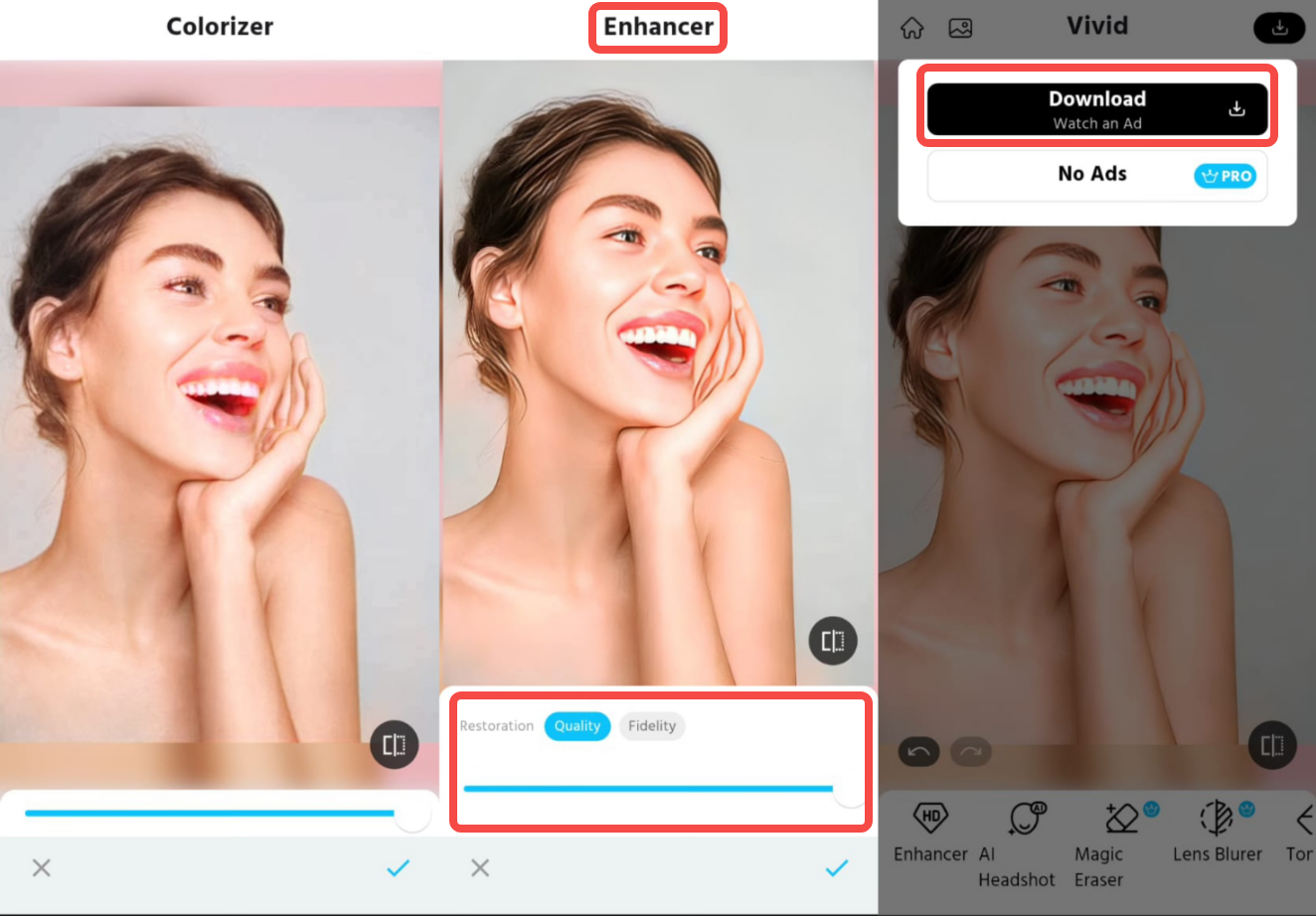 Mengunduh gambar yang diedit dari penambah foto Vivid AI