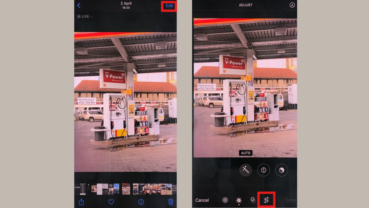 Masuk ke mode Edit dan pilih alat potong