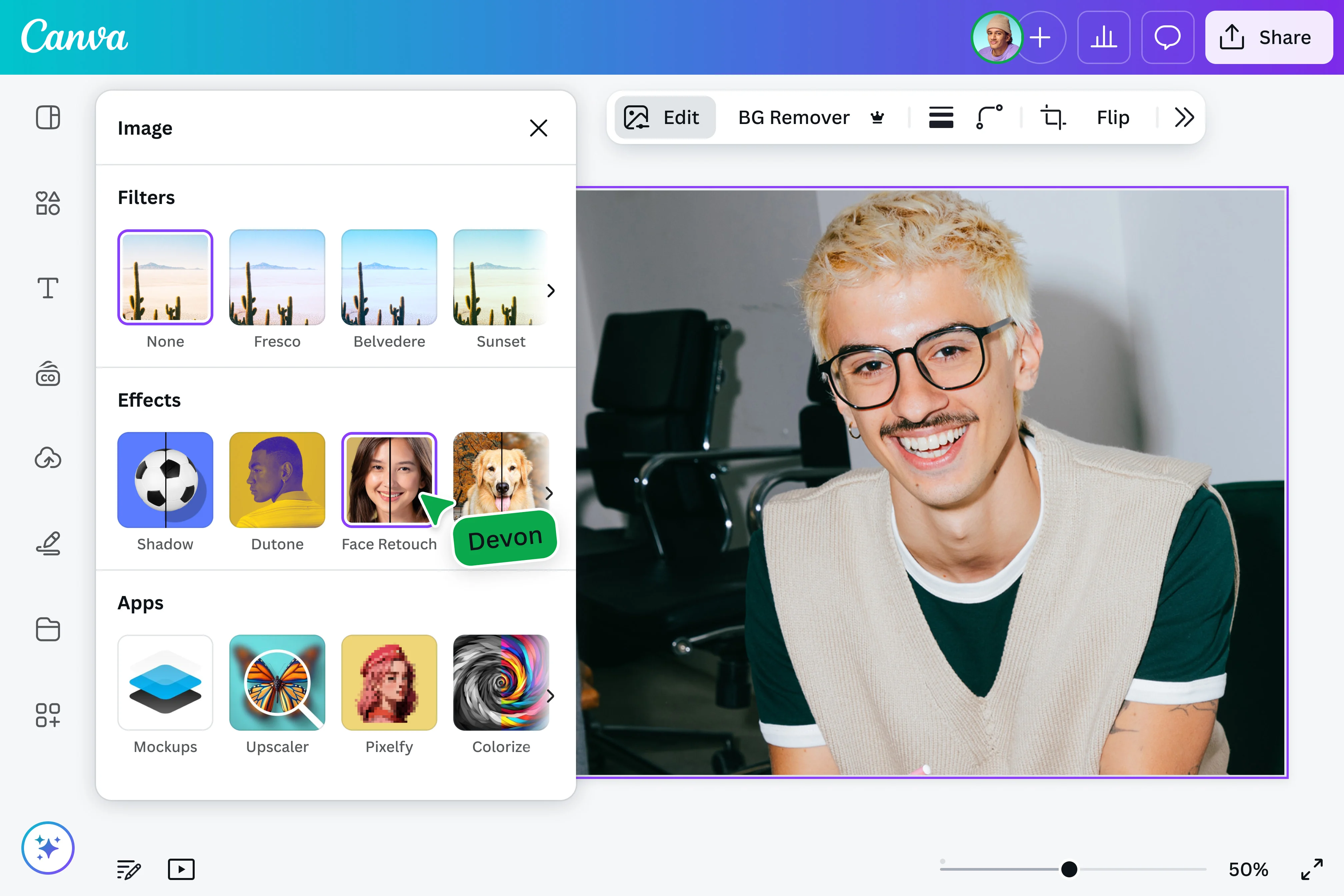 Interface of Canva - one of the best beauty photo editors