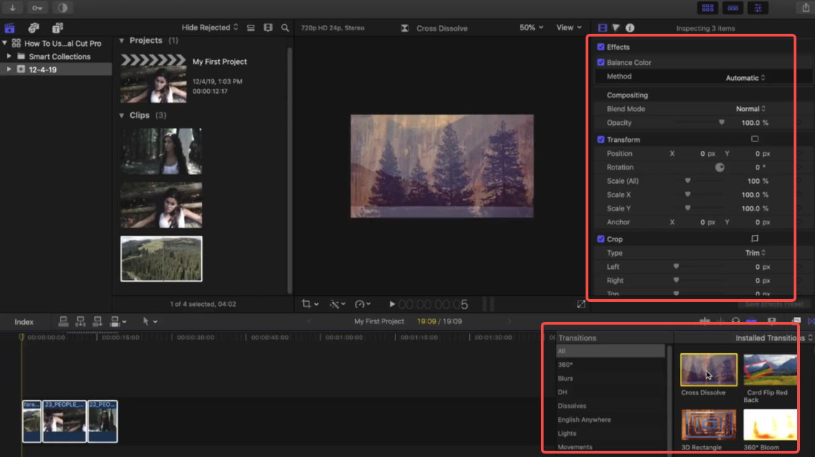 Apply transitions and effects to the video