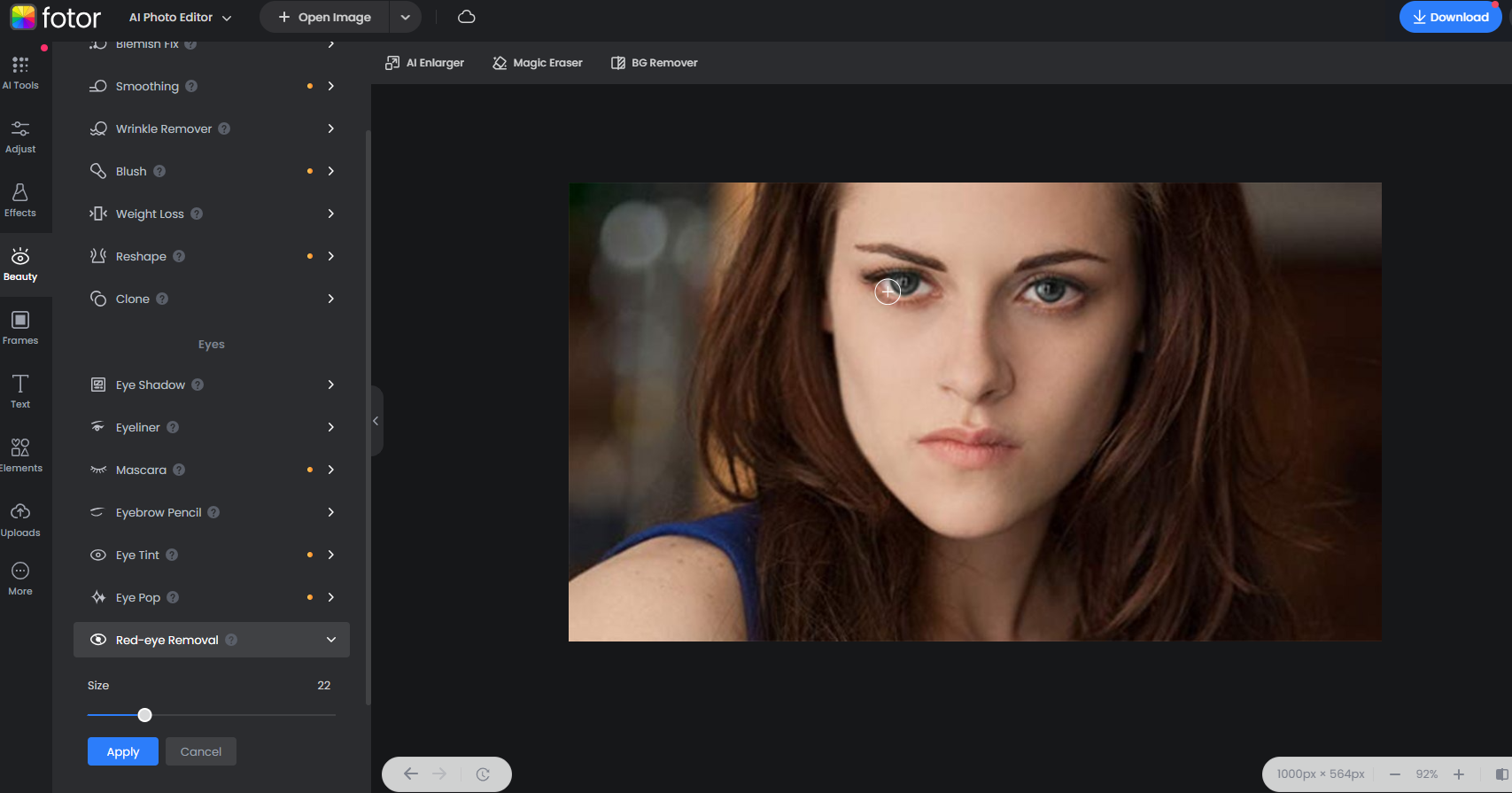 Fotor - herramienta de eliminación de ojos rojos en línea gratuita