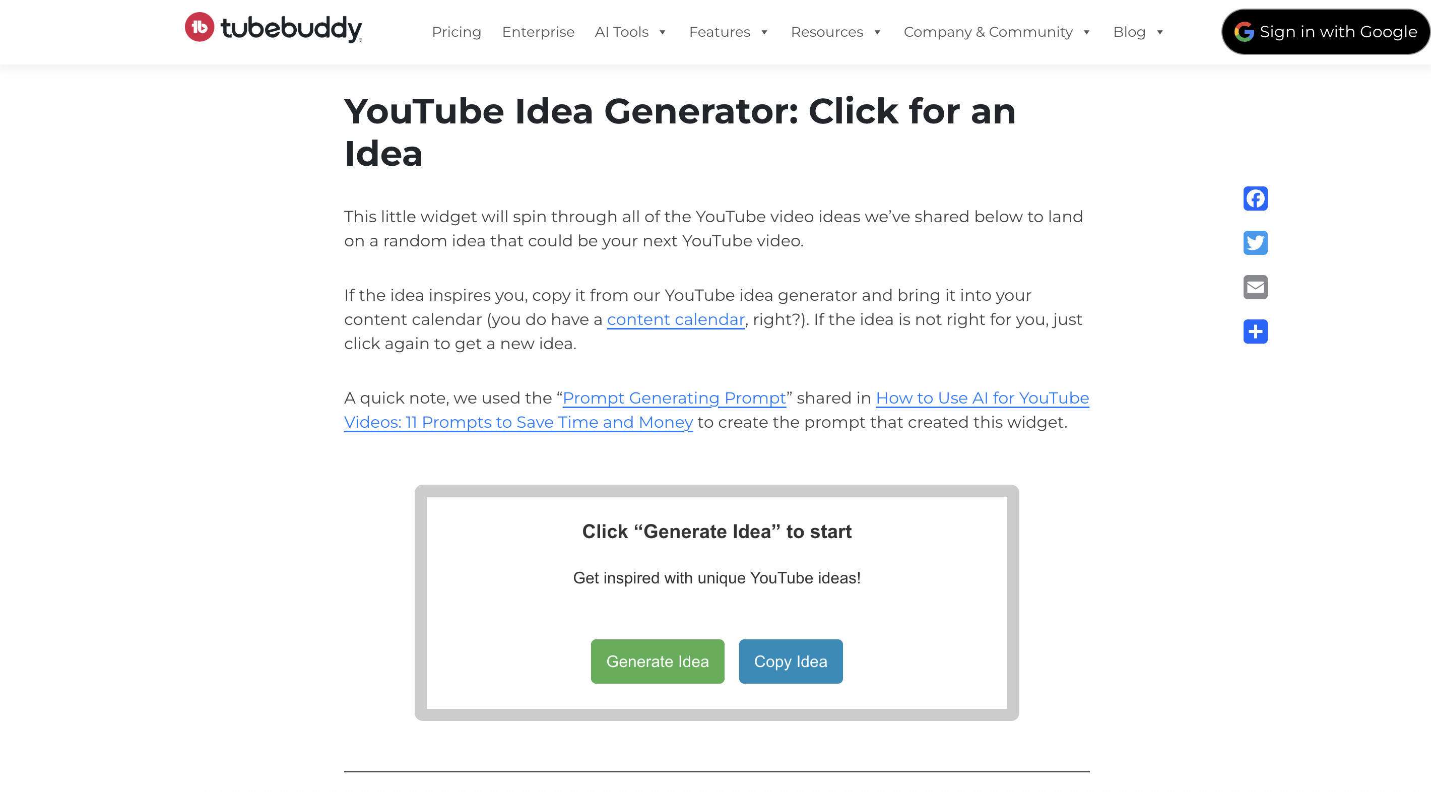 TubeBuddy генератор идей для видео на YouTube