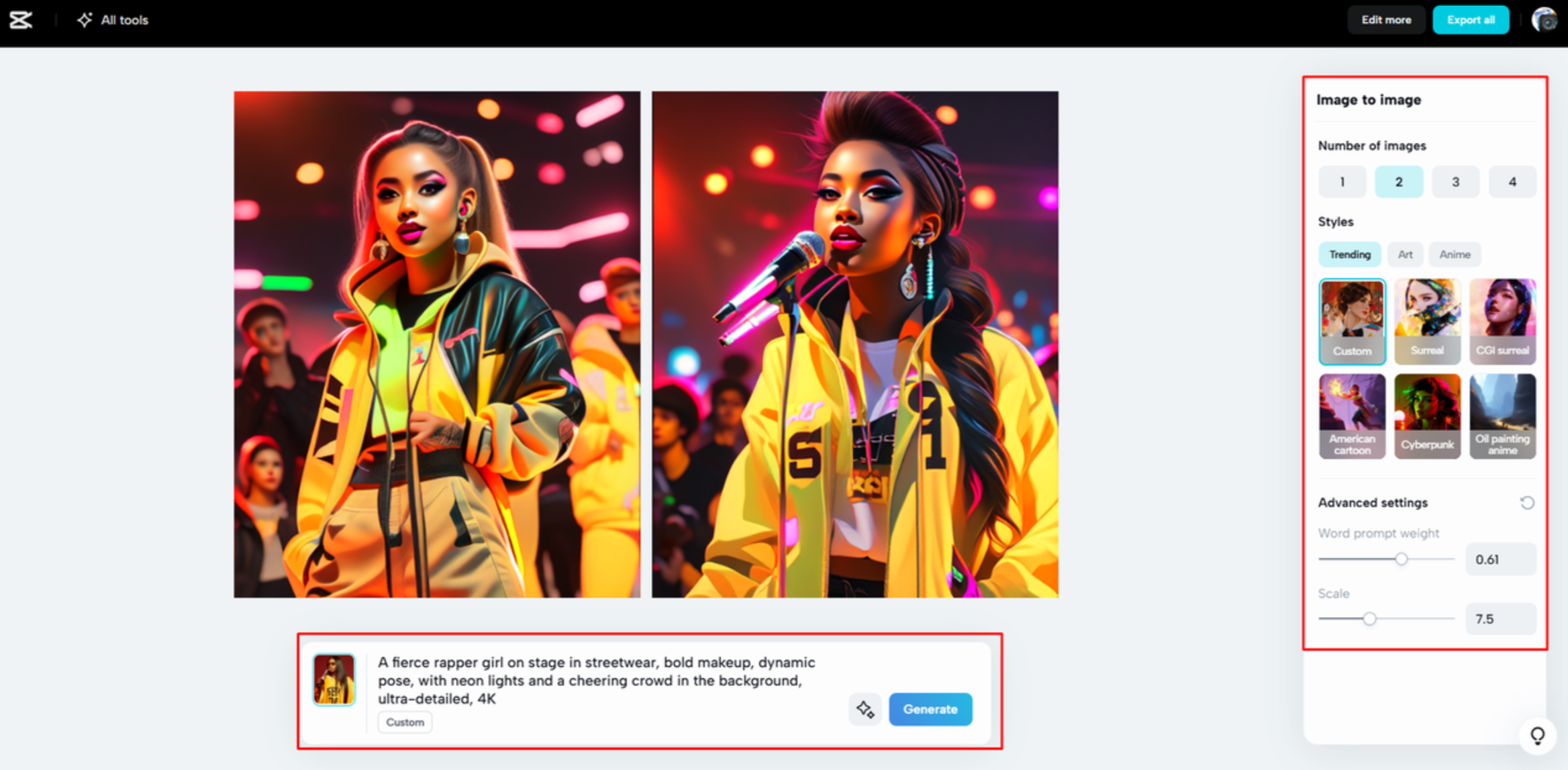 Generating an image from image with CapCut Web