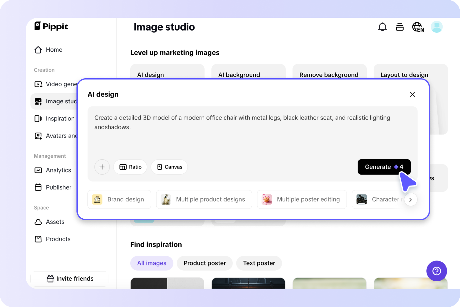 Creating 3D model in Pippit