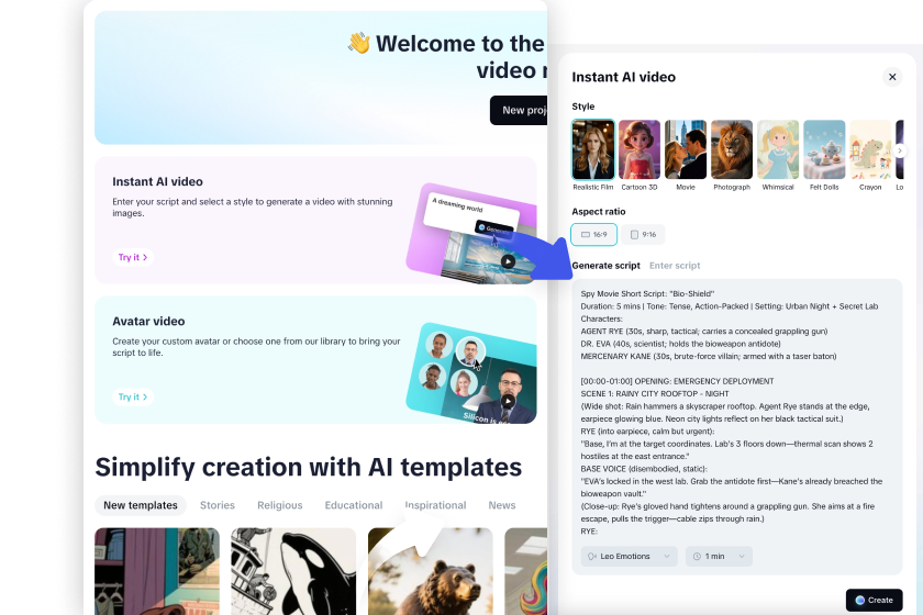  Turn your script into a cinematic AI video with voiceovers