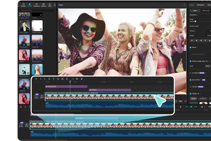 Menyunting video menggunakan alat canggih di pembuat video festival CapCut