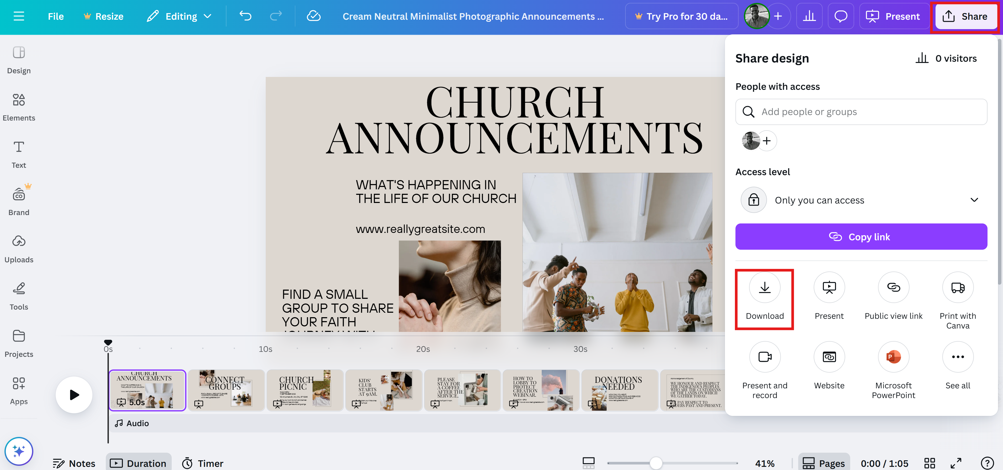 Canva : Idée de dépliant de l'église