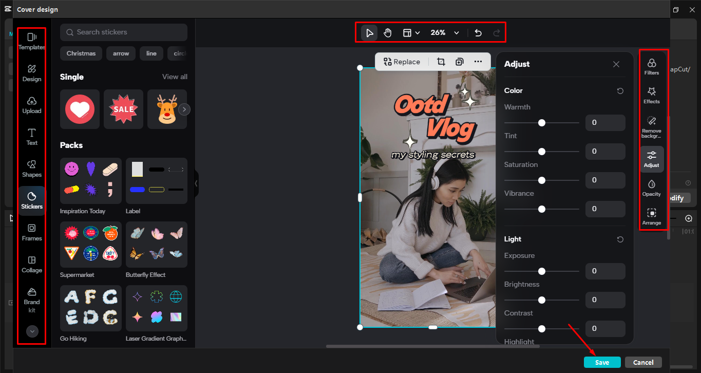 Edición de miniaturas de TikTok usando el CapCut editor de video de escritorio