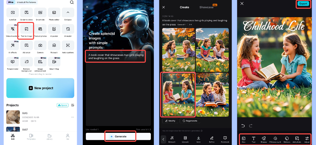 Hasilkan sampul ebook menggunakan fitur teks ke gambar CapCut