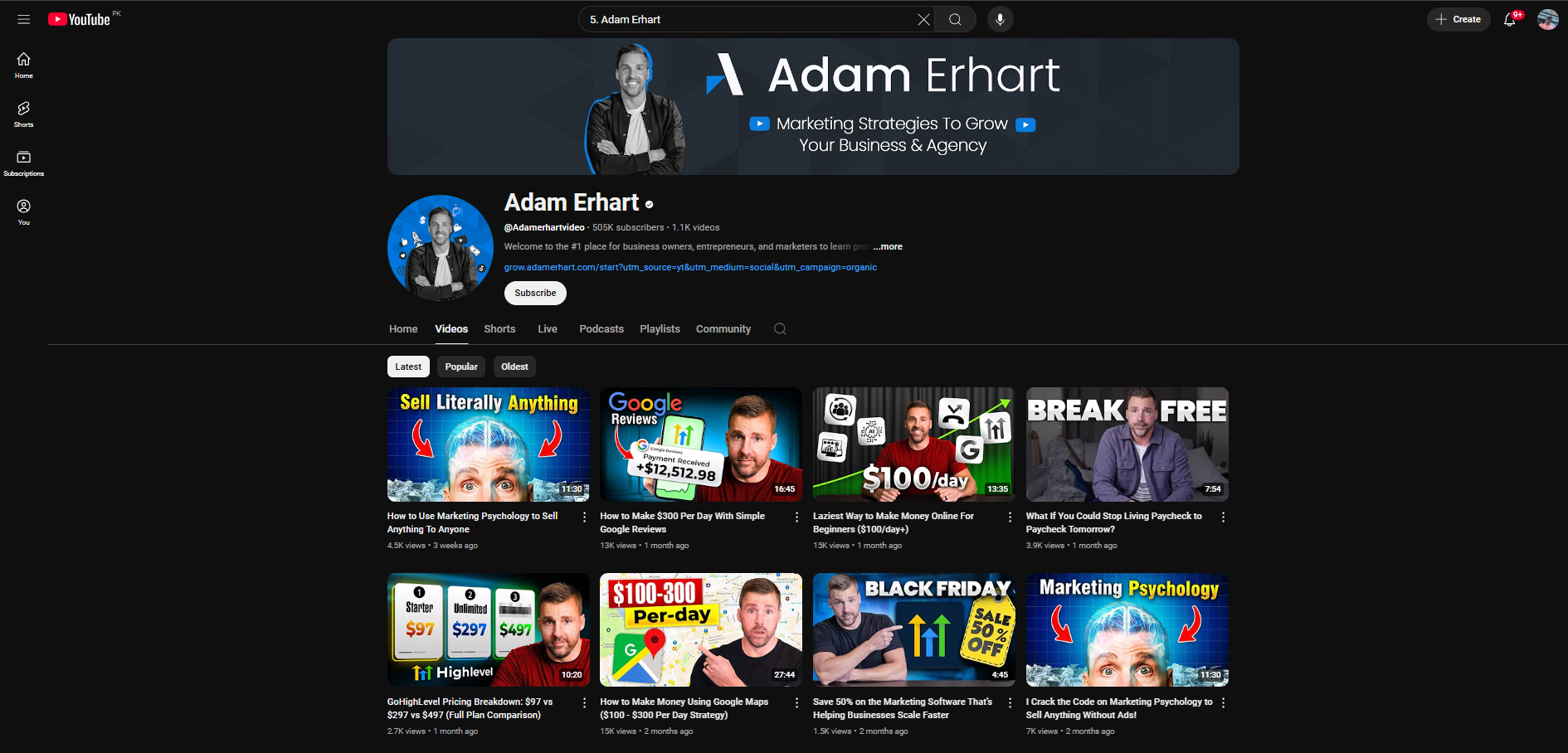 Adam Erhart - ein beliebter YouTube Growth Hacking-Kanal