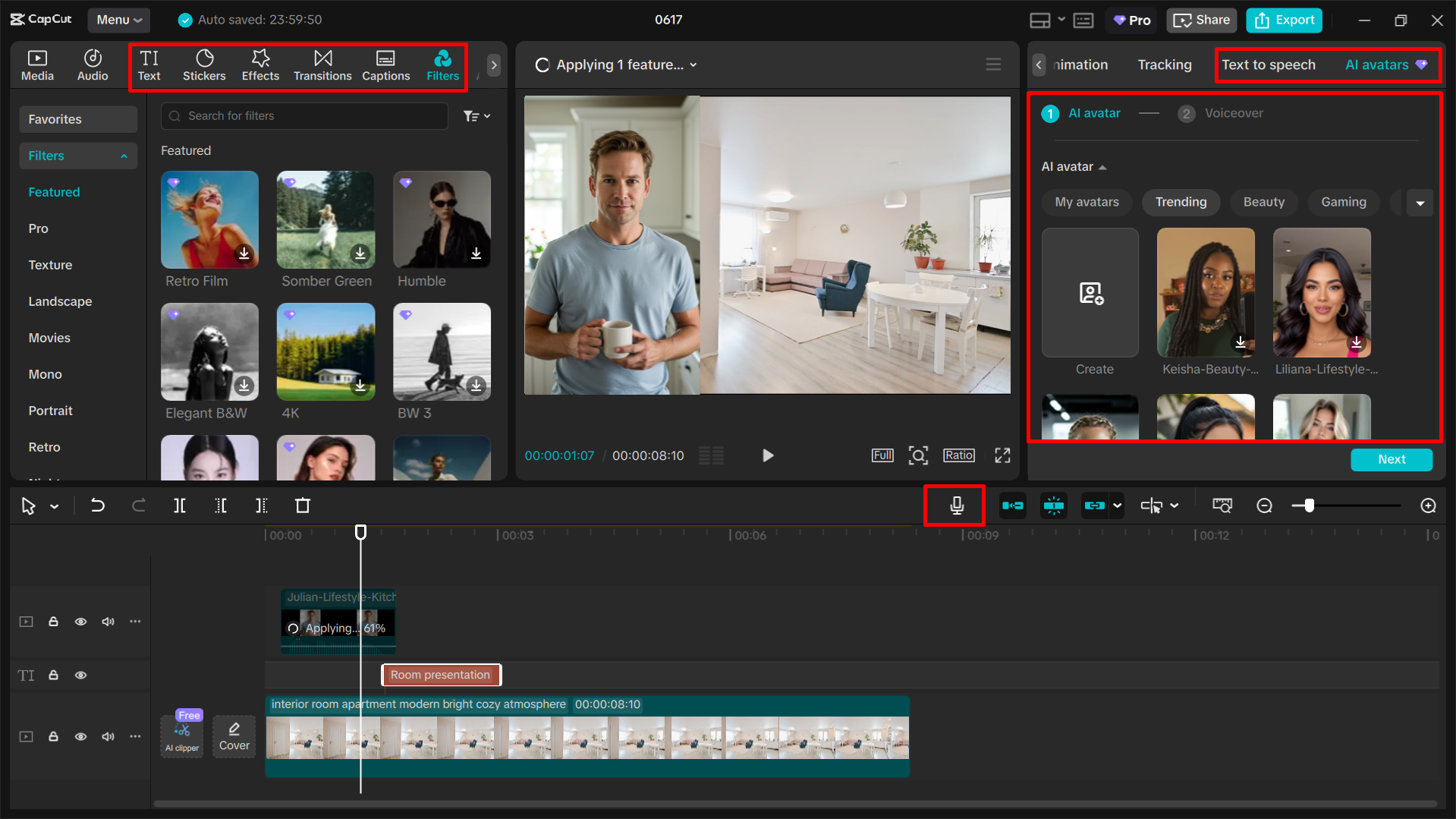 CapCut masaüstü video düzenleyicisinde oda videosunu düzenleme