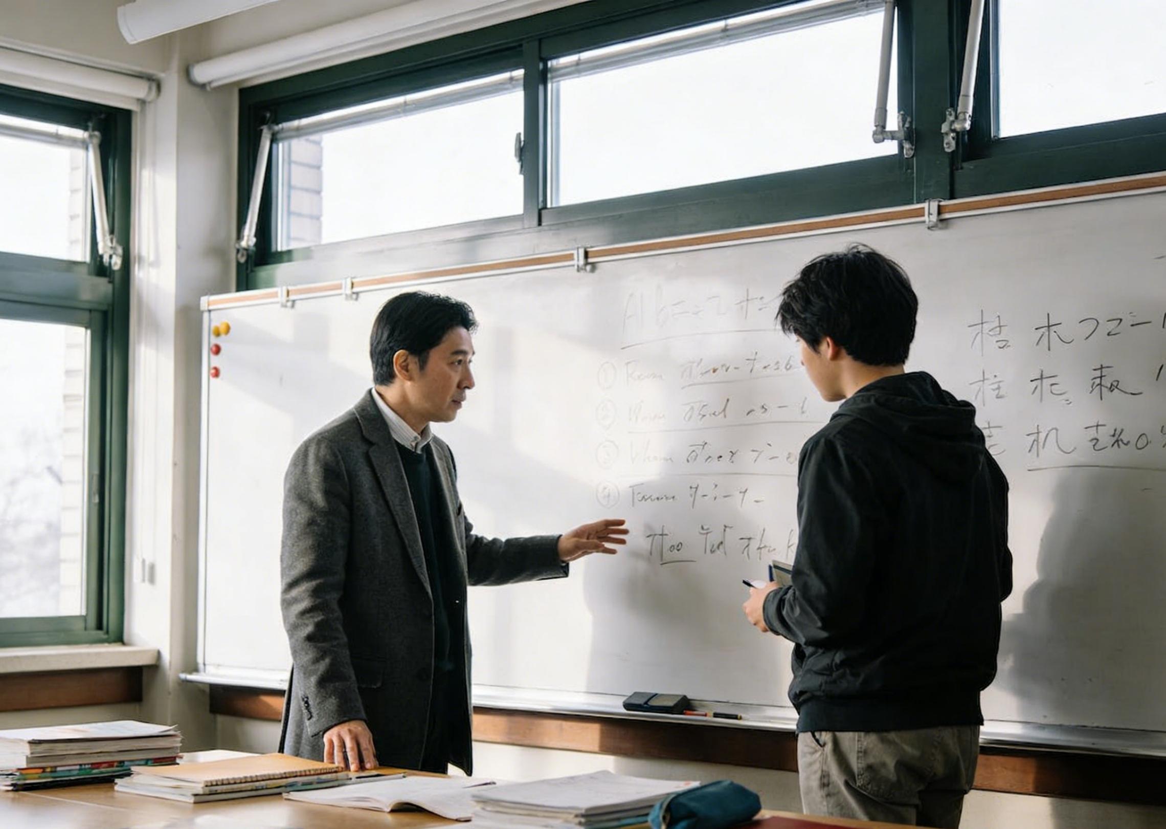 Generate a dialogue video of a teacher and student interacting in class
