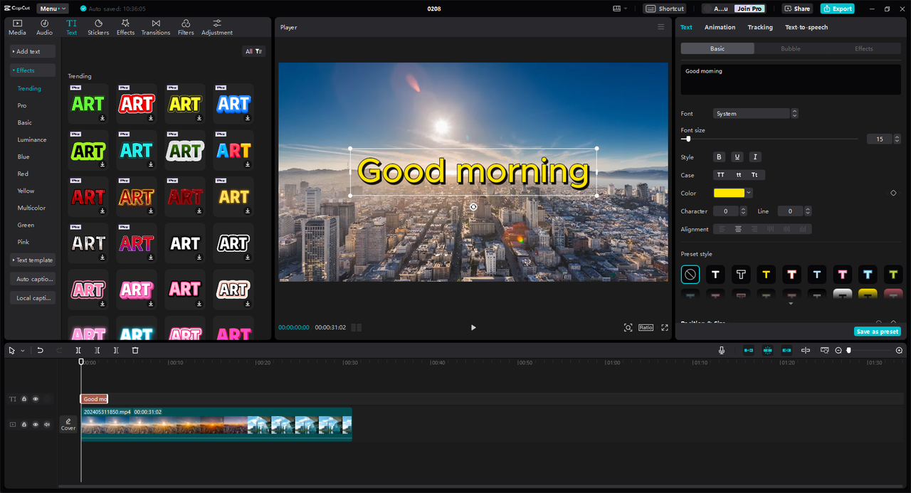 CapCut desktop video editor's interface