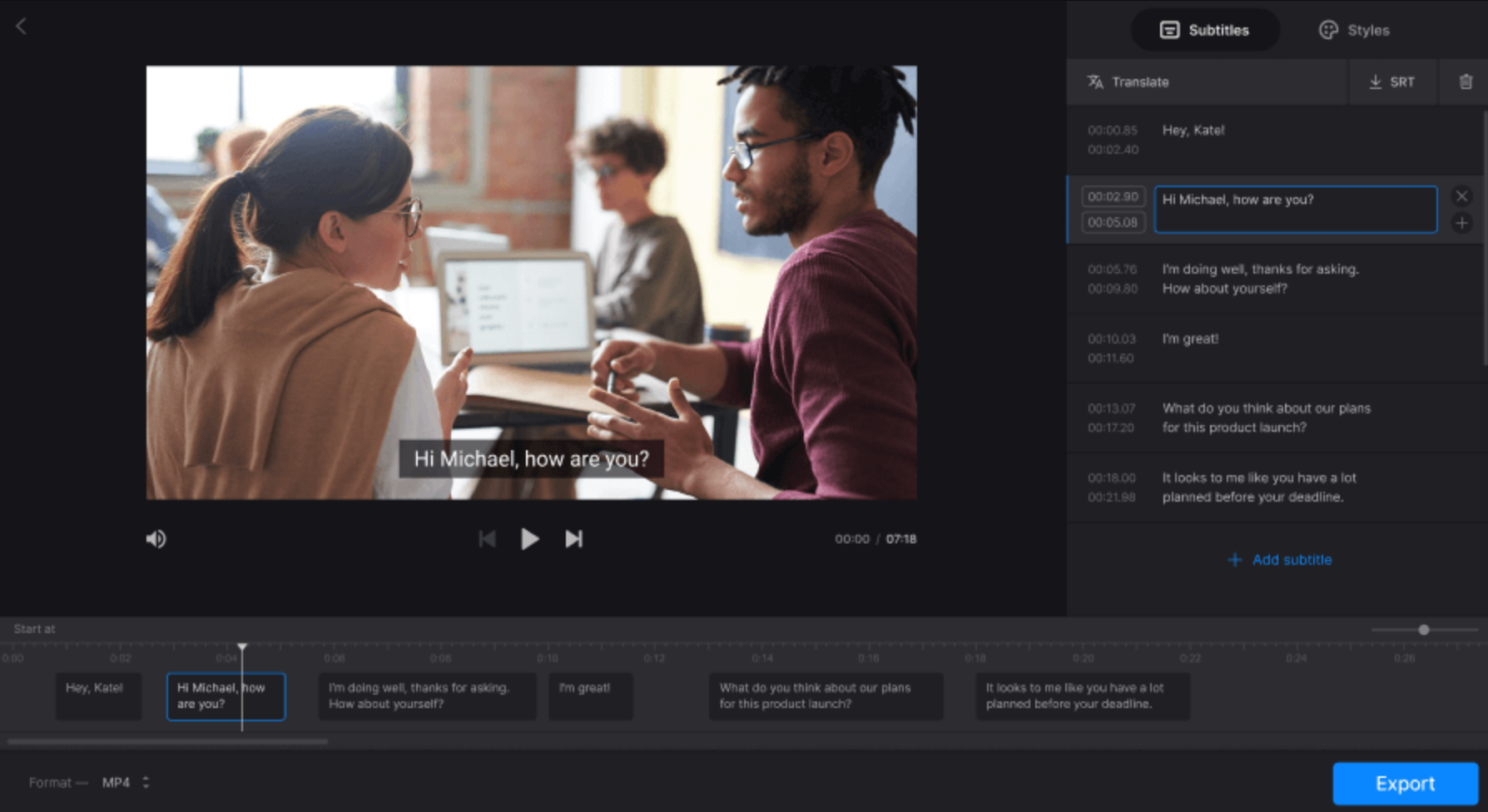 Interface of Clideo - a free online video clip editor