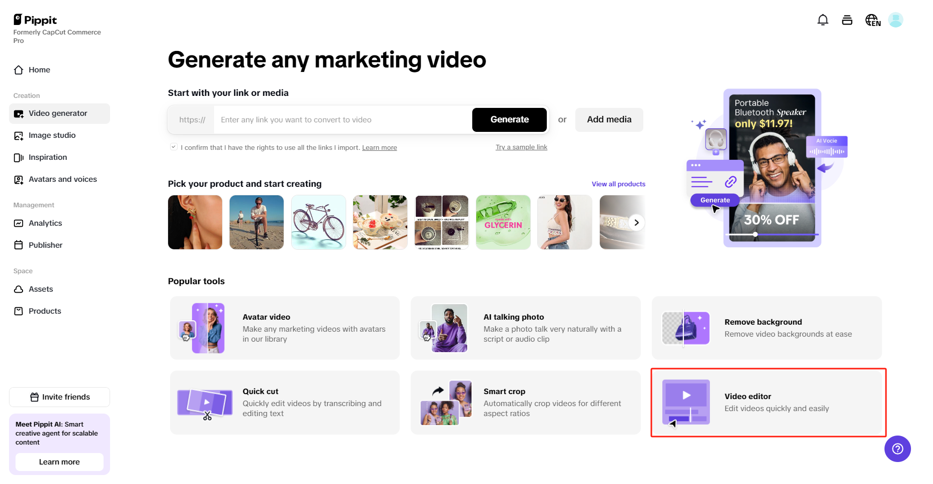 Accessing Pippit video editor