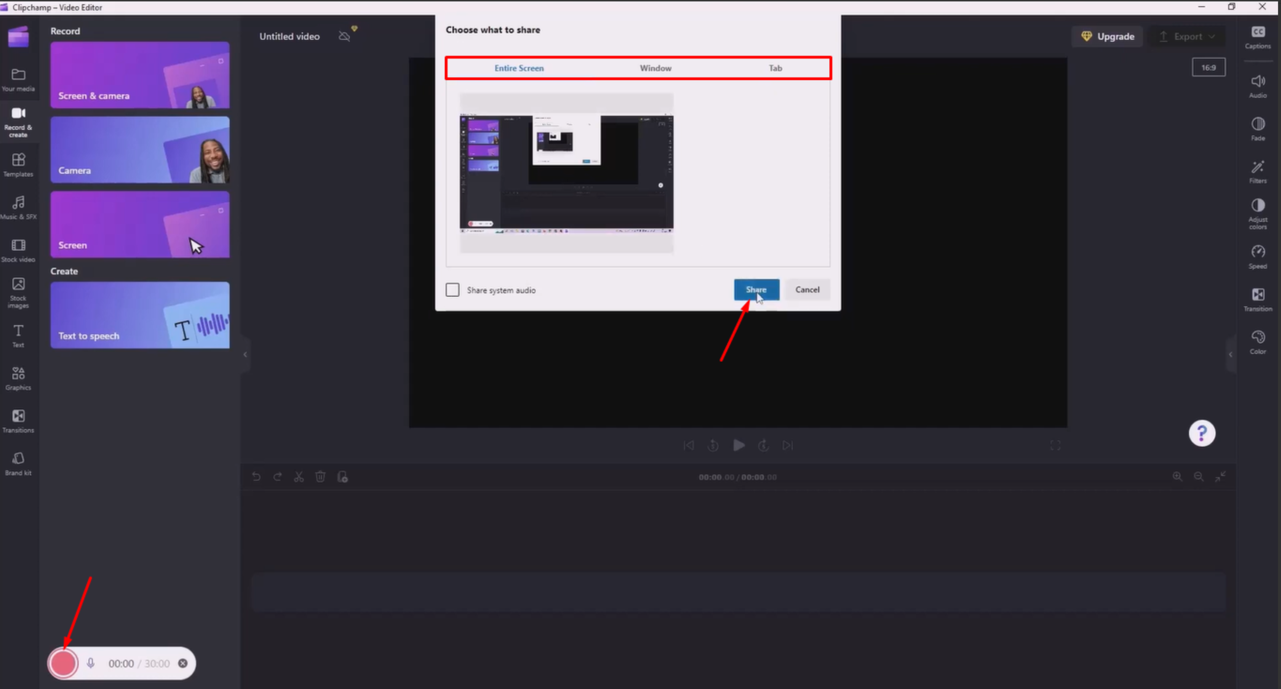 Registrazione dello schermo nel registratore dello schermo Clipchamp