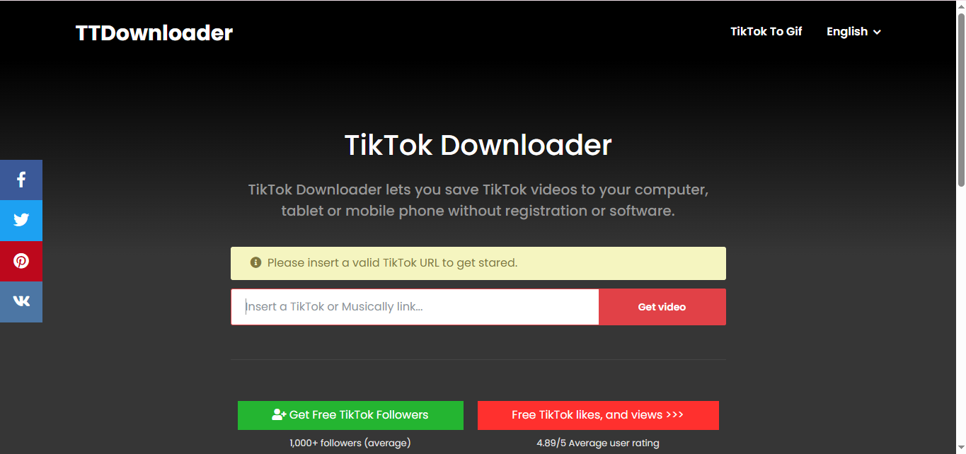 La interfaz de TTDownloader: una solución rápida para descargar miniaturas de videos de TikTok