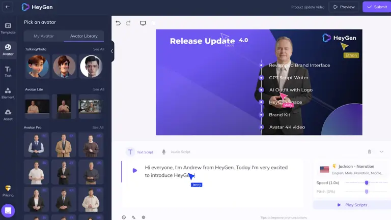 Interface of HeyGen - the perfect tool to get AI generated avatar videos