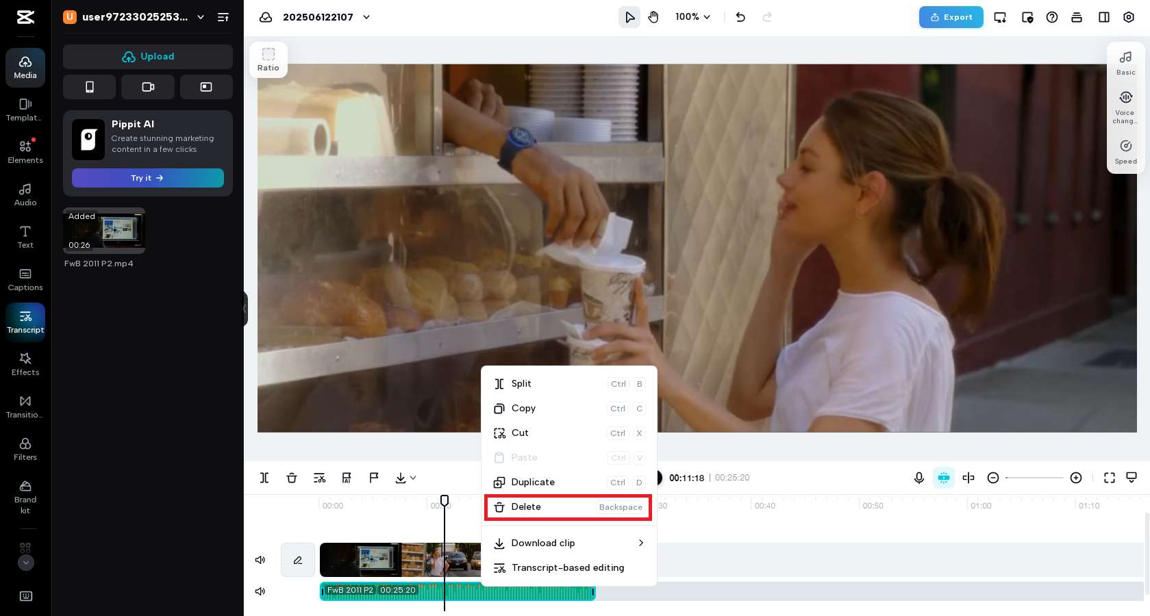 Eliminar el archivo de audio extraído de la línea de tiempo