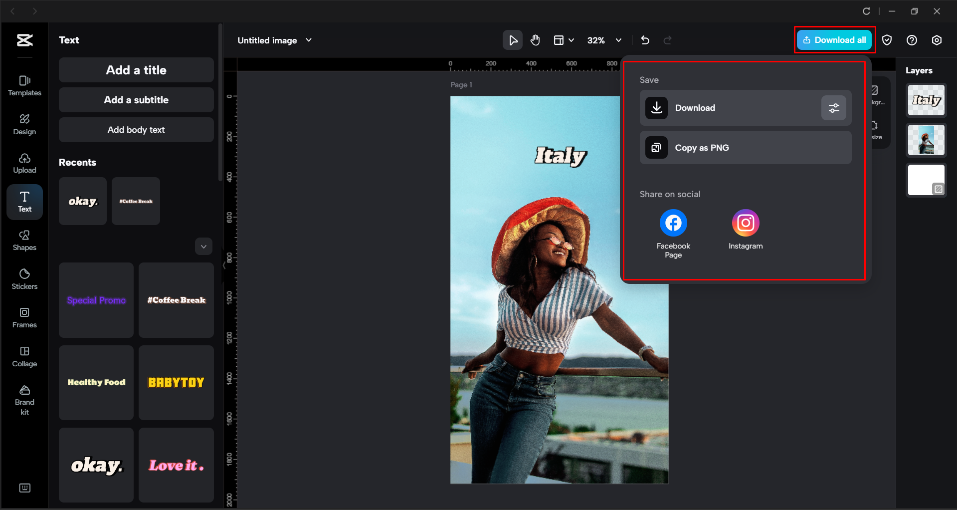 Downloading the image from the CapCut desktop video editor