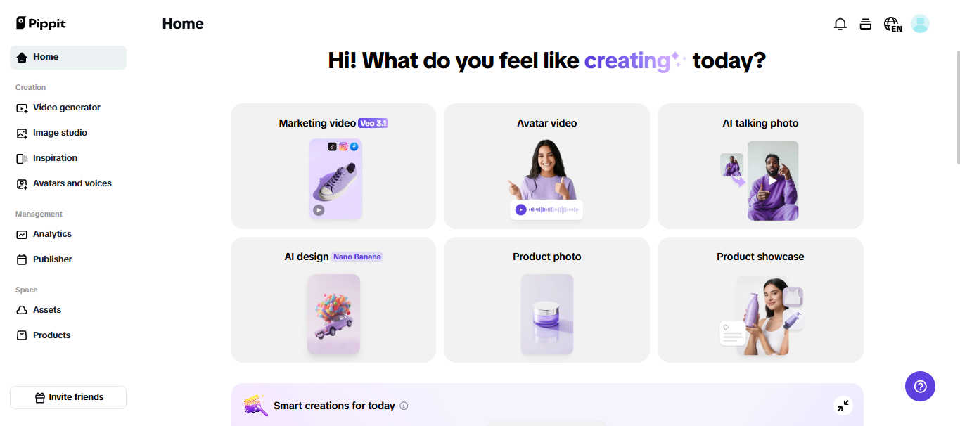 Ekran główny Pippit