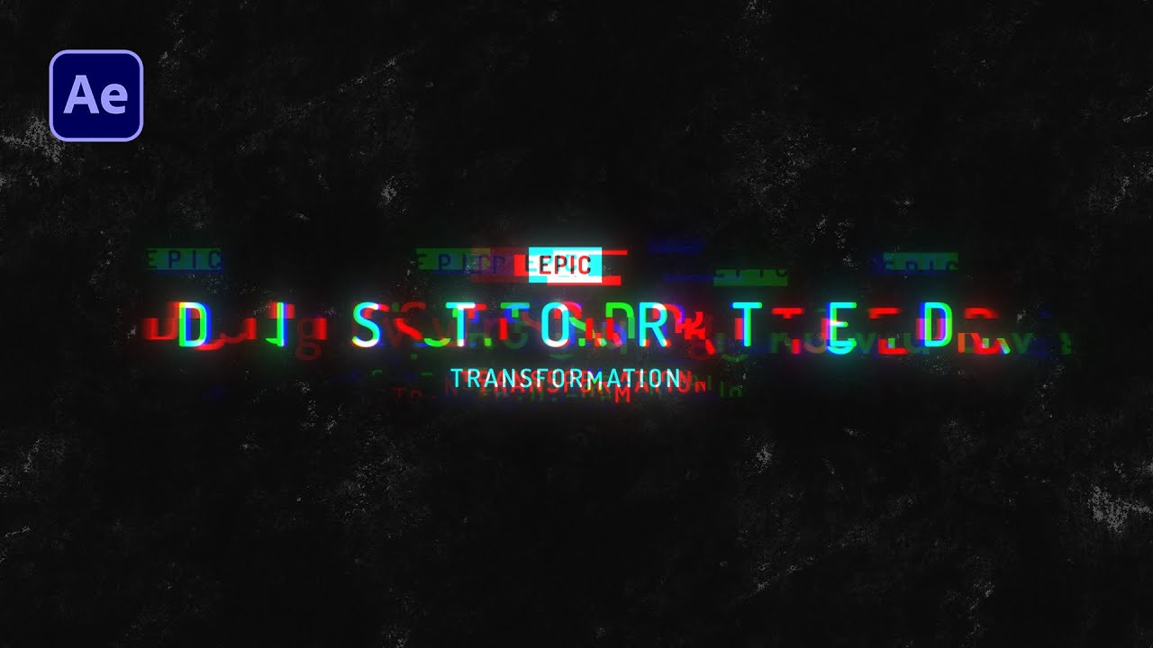After Effects text glitch with flickering, distorted letters and pixel noise