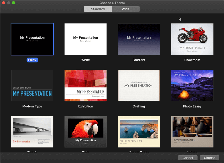 Buka keynote untuk membuat slideshow baru