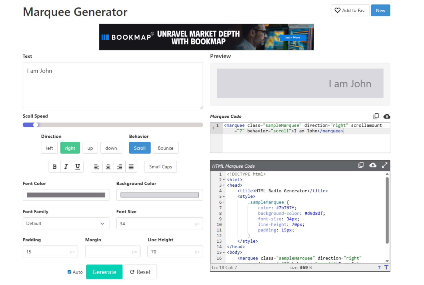 Interface do Code Beautify - um eficiente criador de texto rolante