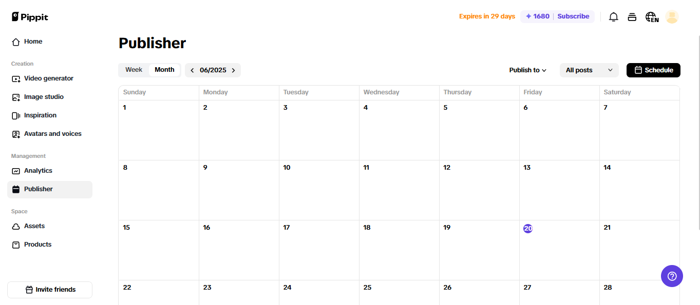 Calendar view for social media