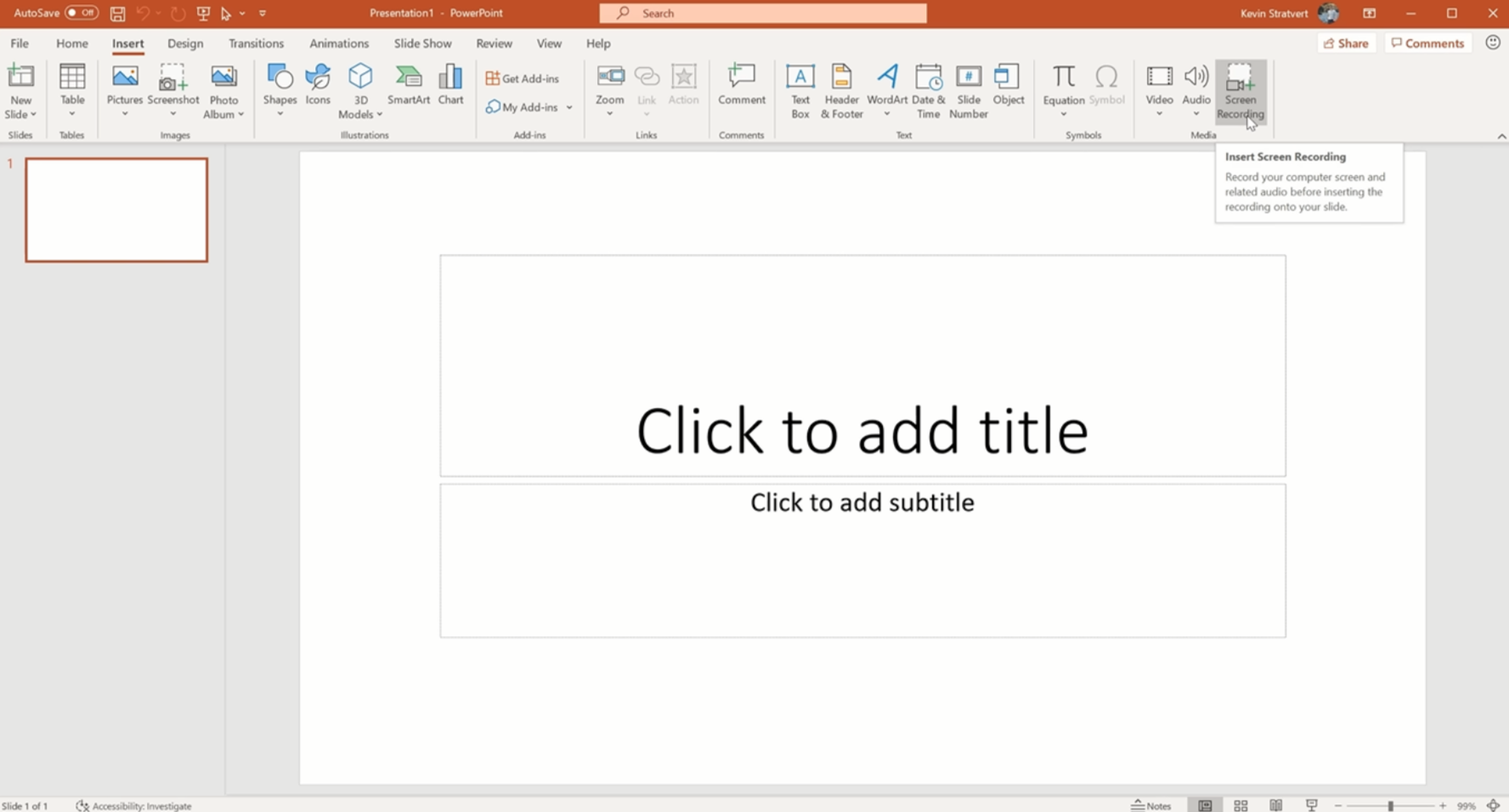 Pag-access sa tool sa pag-record ng screen sa PowerPoint