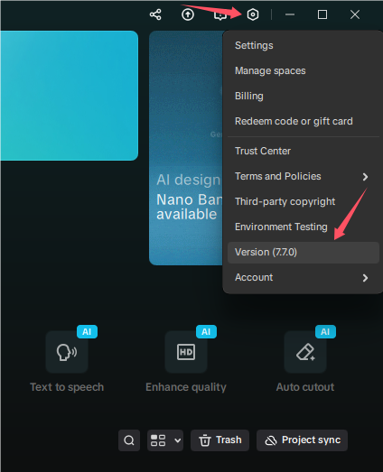 Controlla gli aggiornamenti nelle CapCut impostazioni del desktop