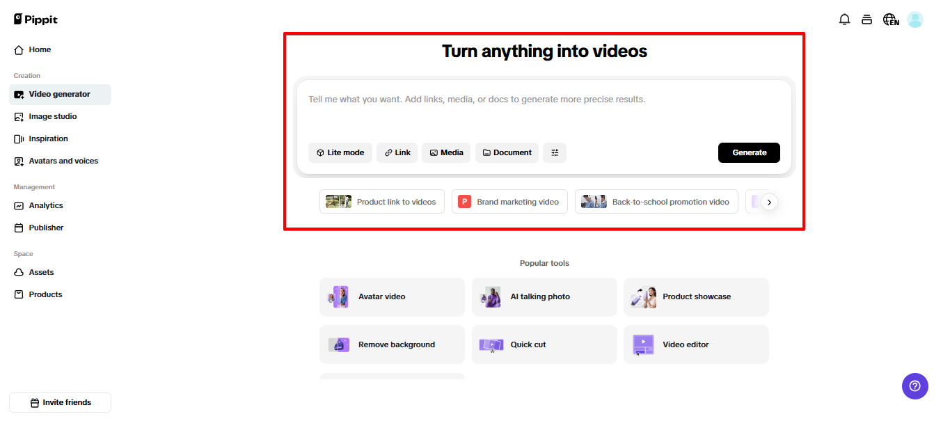 Pippit video generator