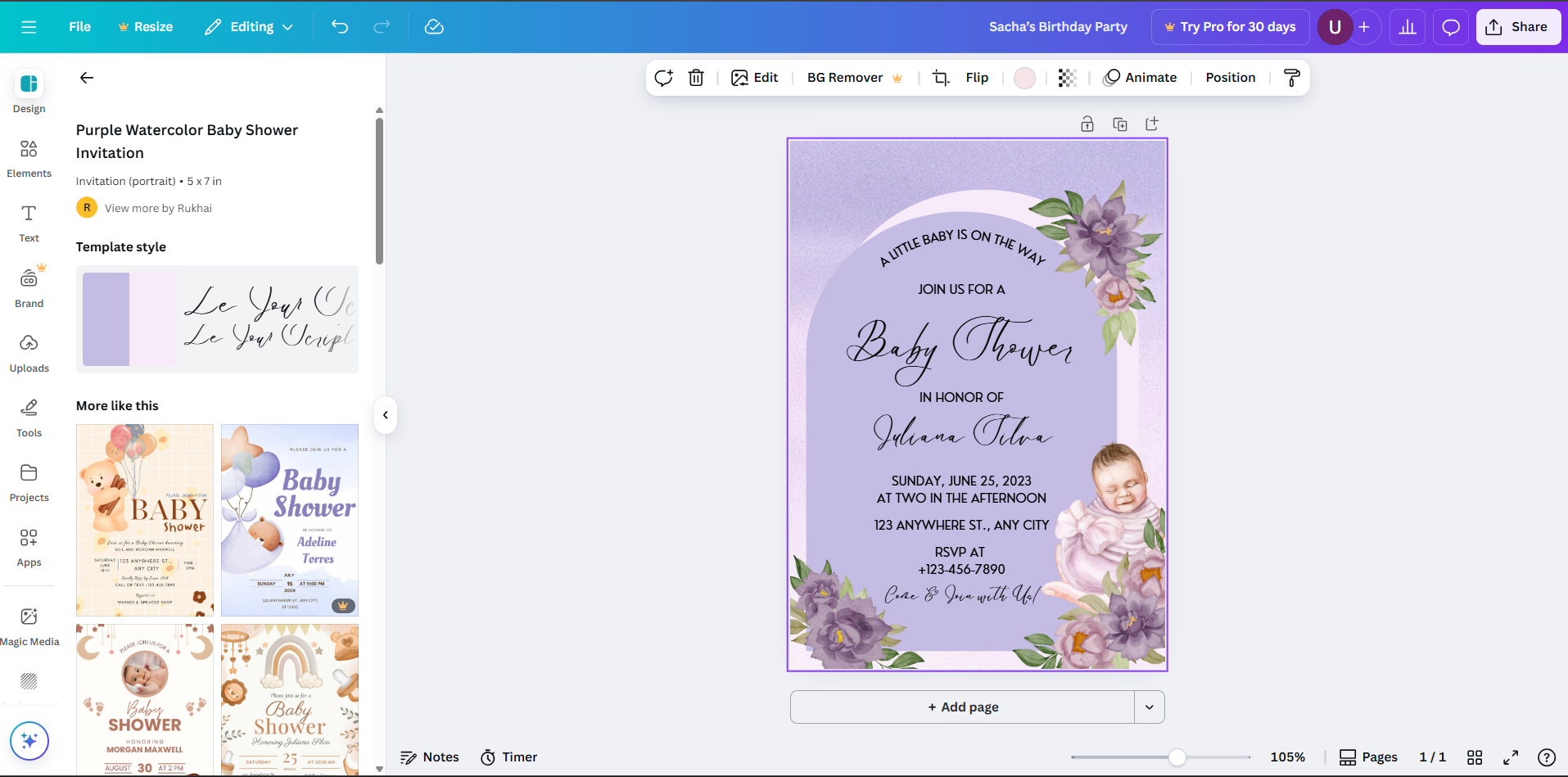 Pastel baby shower invitation with cute graphics