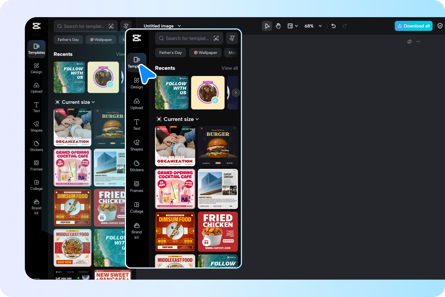 Choosing an image template in CapCut's photo editor