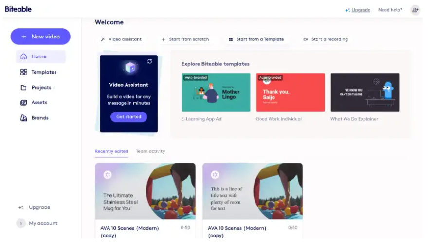 Interface ng Biteable - ang perpektong paraan upang gumawa ng mga 3D na animation online