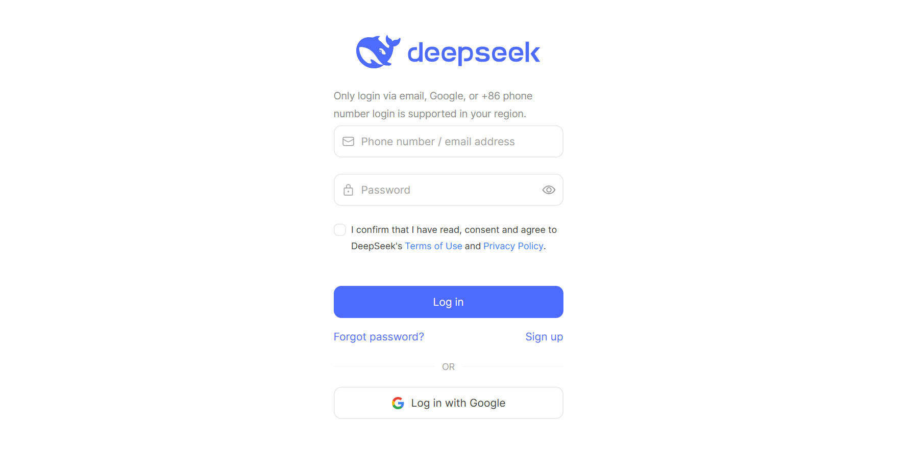 Signing up for DeepSeek AI chatbot