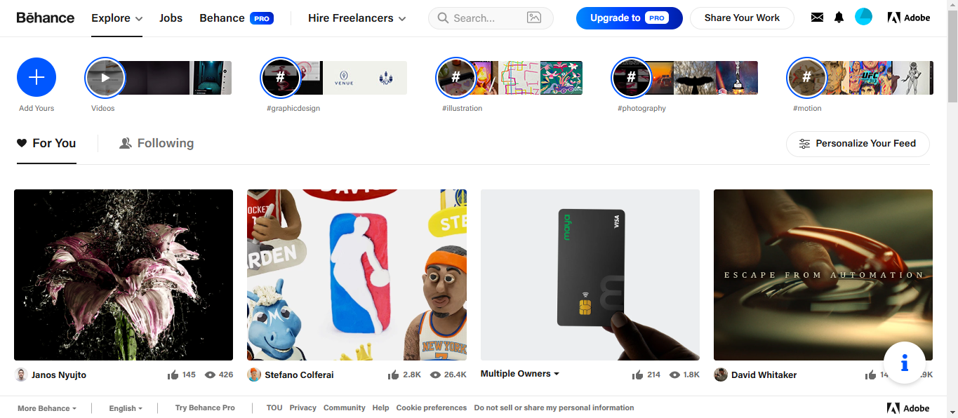 Behance's interface