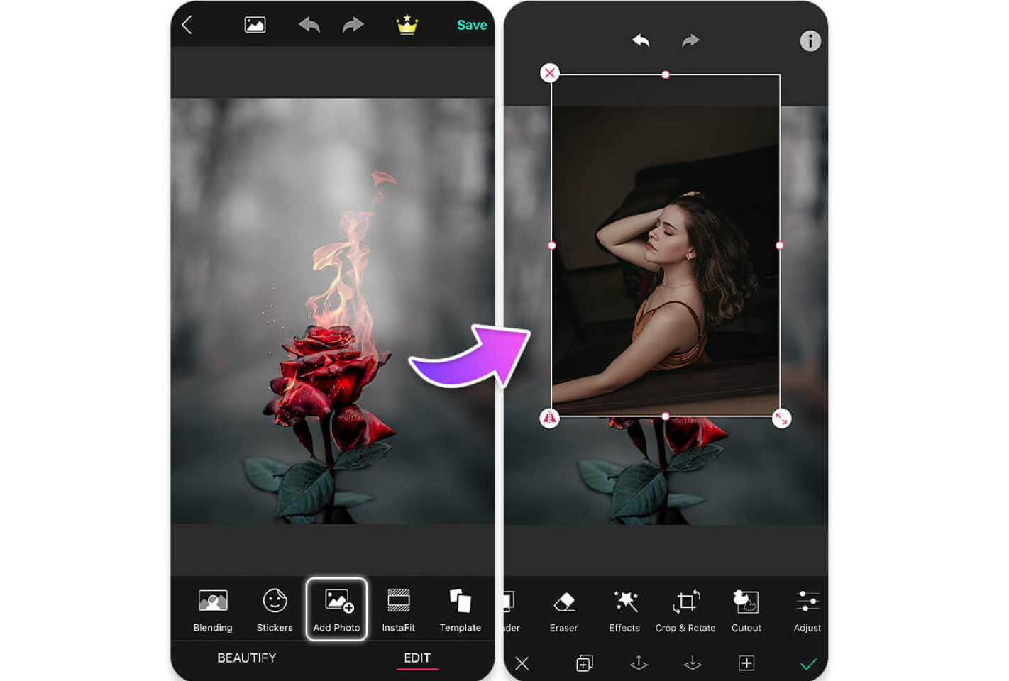 YouCam Perfect - another best tool to add an image to an image