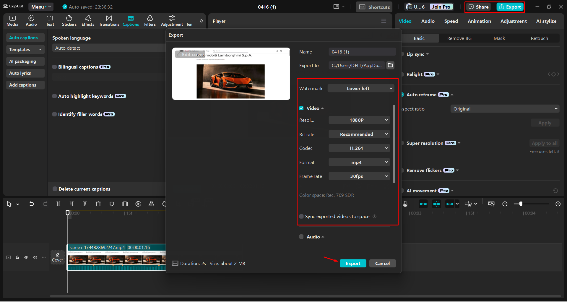 Exporting a video from the CapCut desktop video editor