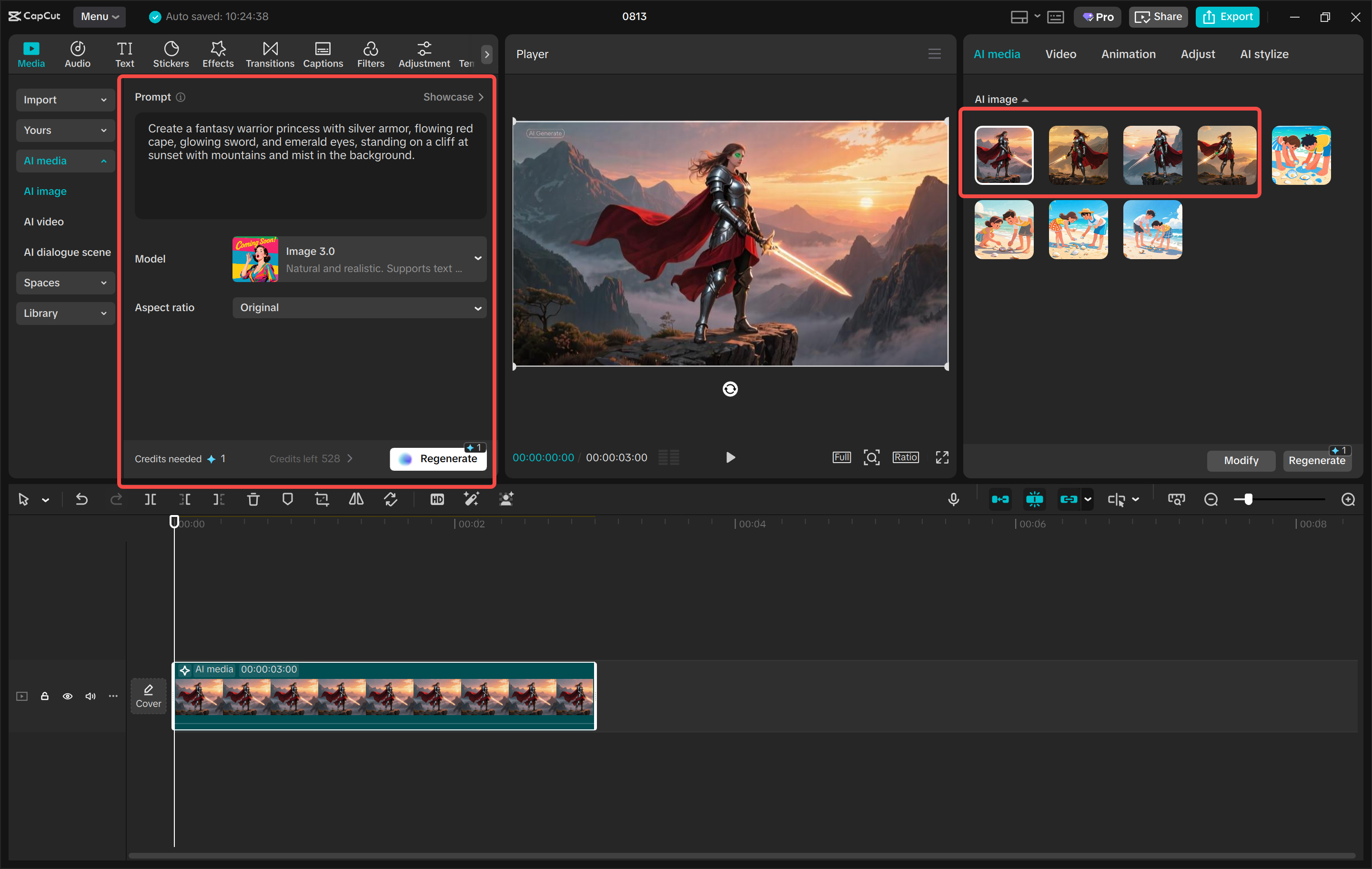 Generating an image in the CapCut desktop video editor
