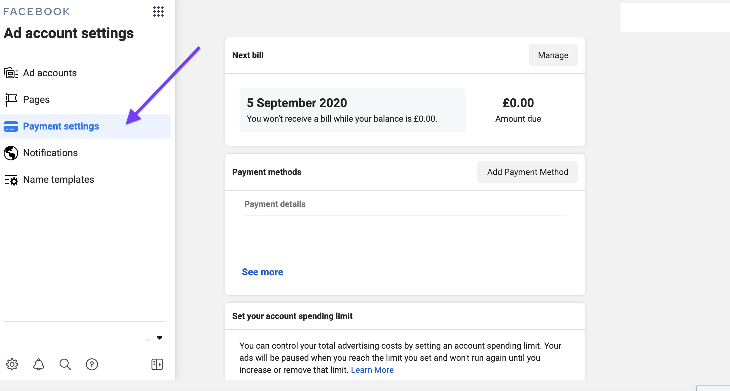 Lägga till en lämplig betalningsmetod till Facebook Ad Manager