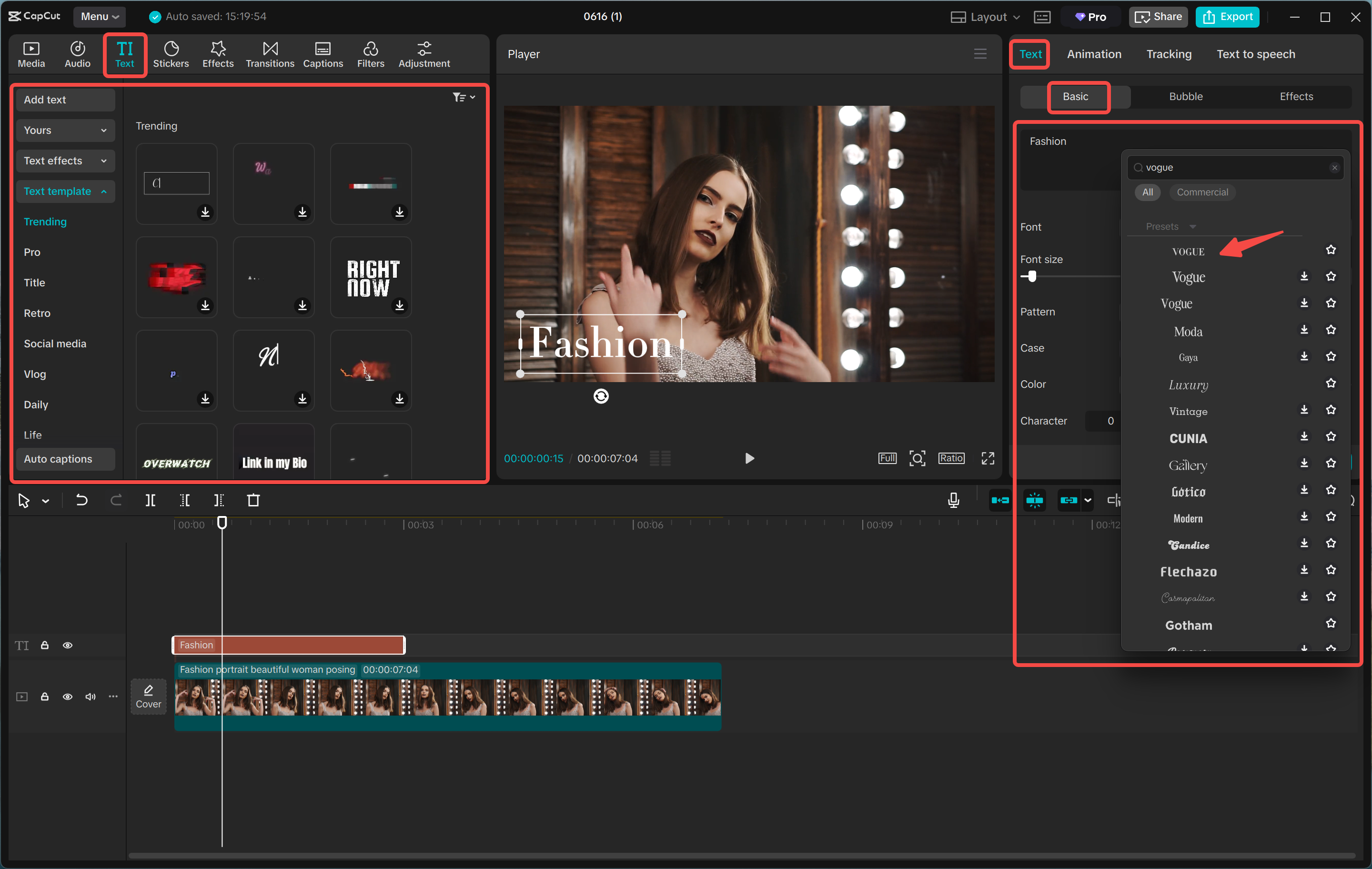 Agregar fuentes de Vogue a un video con el CapCut editor de video de escritorio