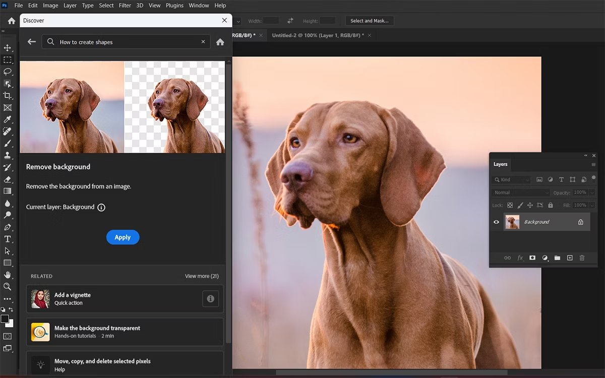 One-click background removal in  Photoshop