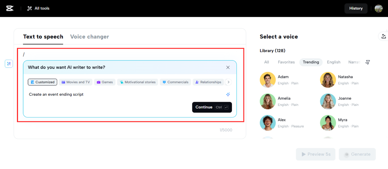 Upload your text or generate with AI